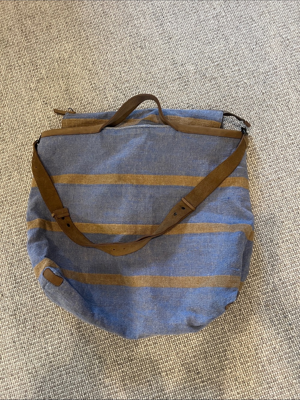 Roomy blue/brown shoulder tote.   Suede detail (no name inside!)